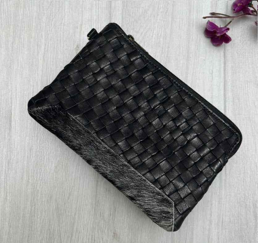 Detroit Genuine Leather and Cowhide Clutch - Black