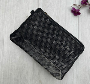 Detroit Genuine Leather and Cowhide Clutch - Black