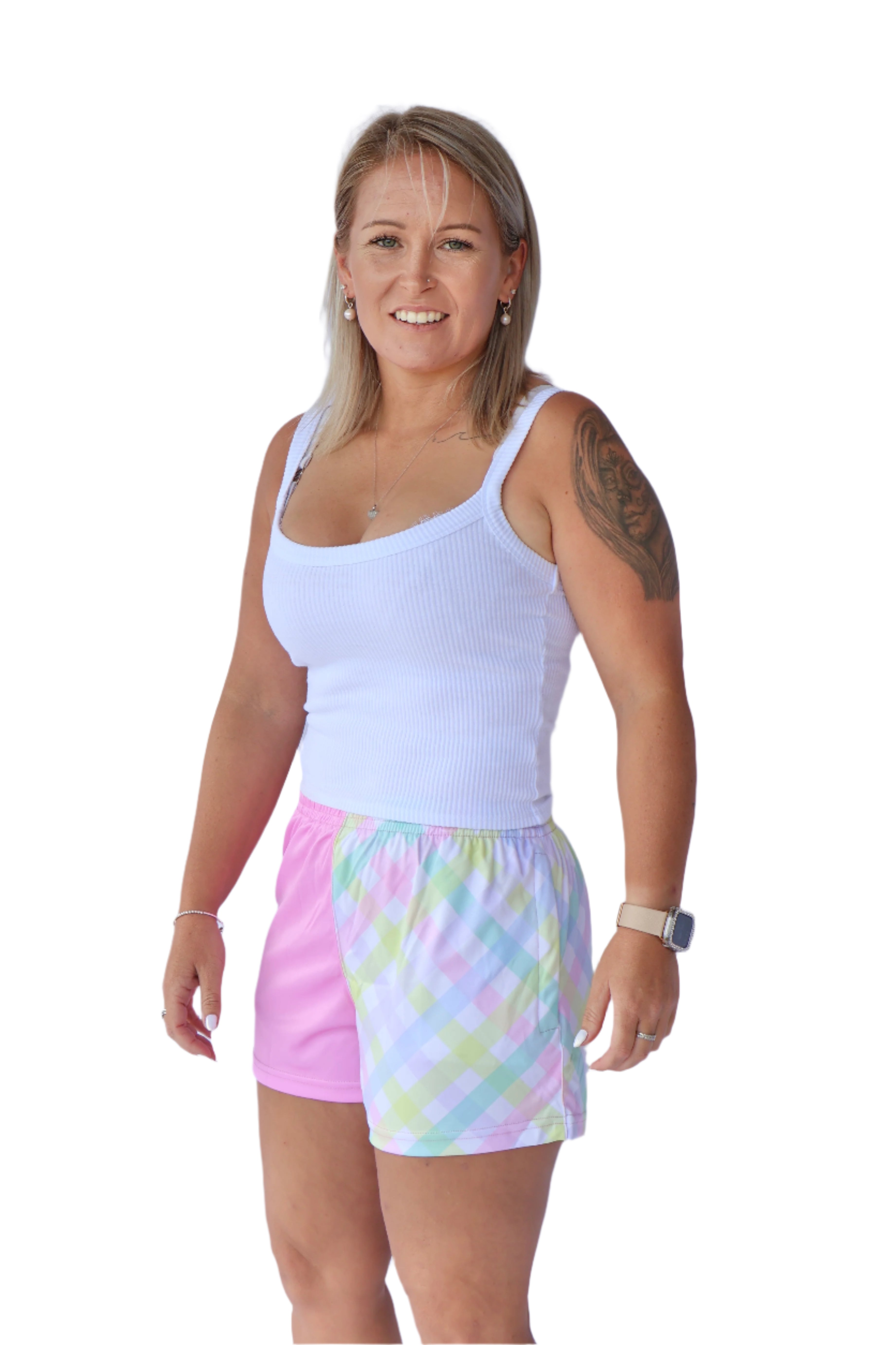 Gingham Pocket Footy Shorts - Adults