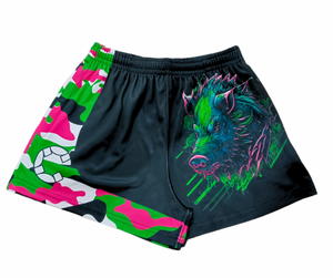 Boar Busting Pink Pocket Footy Shorts - Kids